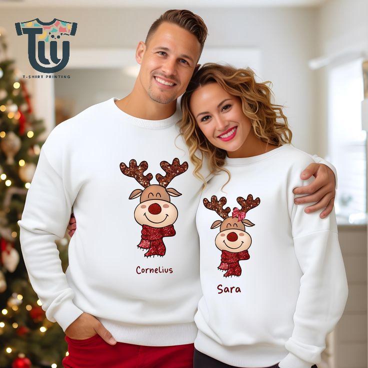 Christmas sweatshirt personalized for couples, gift for couples, moose couple sweater, Christmas shirt for him and her, sweater couple name