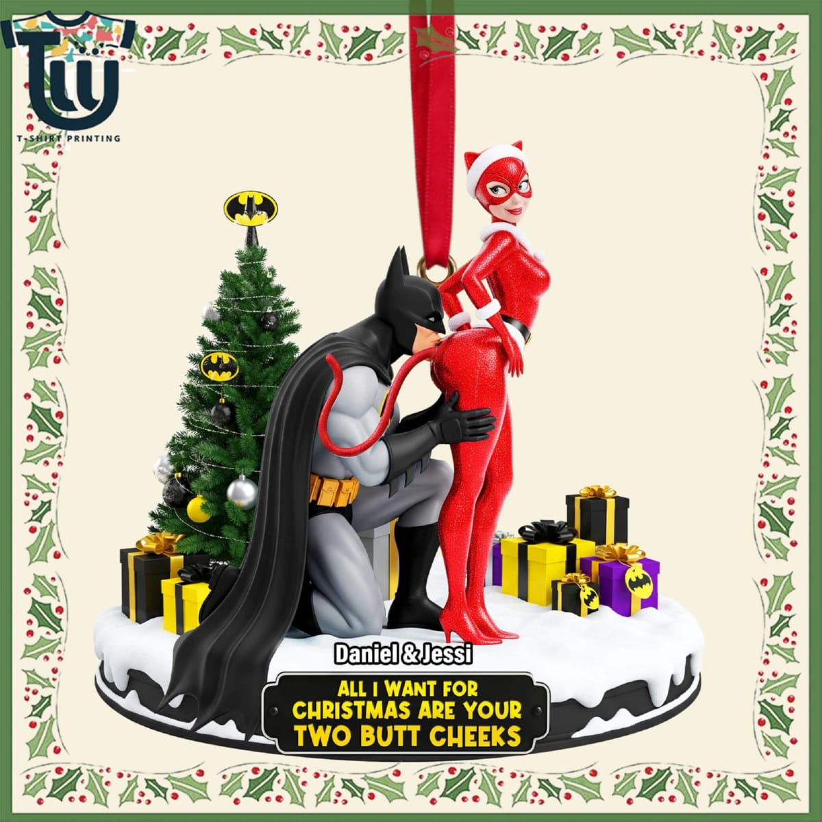 Personalized Cheeky Masked Couple Christmas Ornament Personalized Cheeky Masked Couple Christmas Ornament