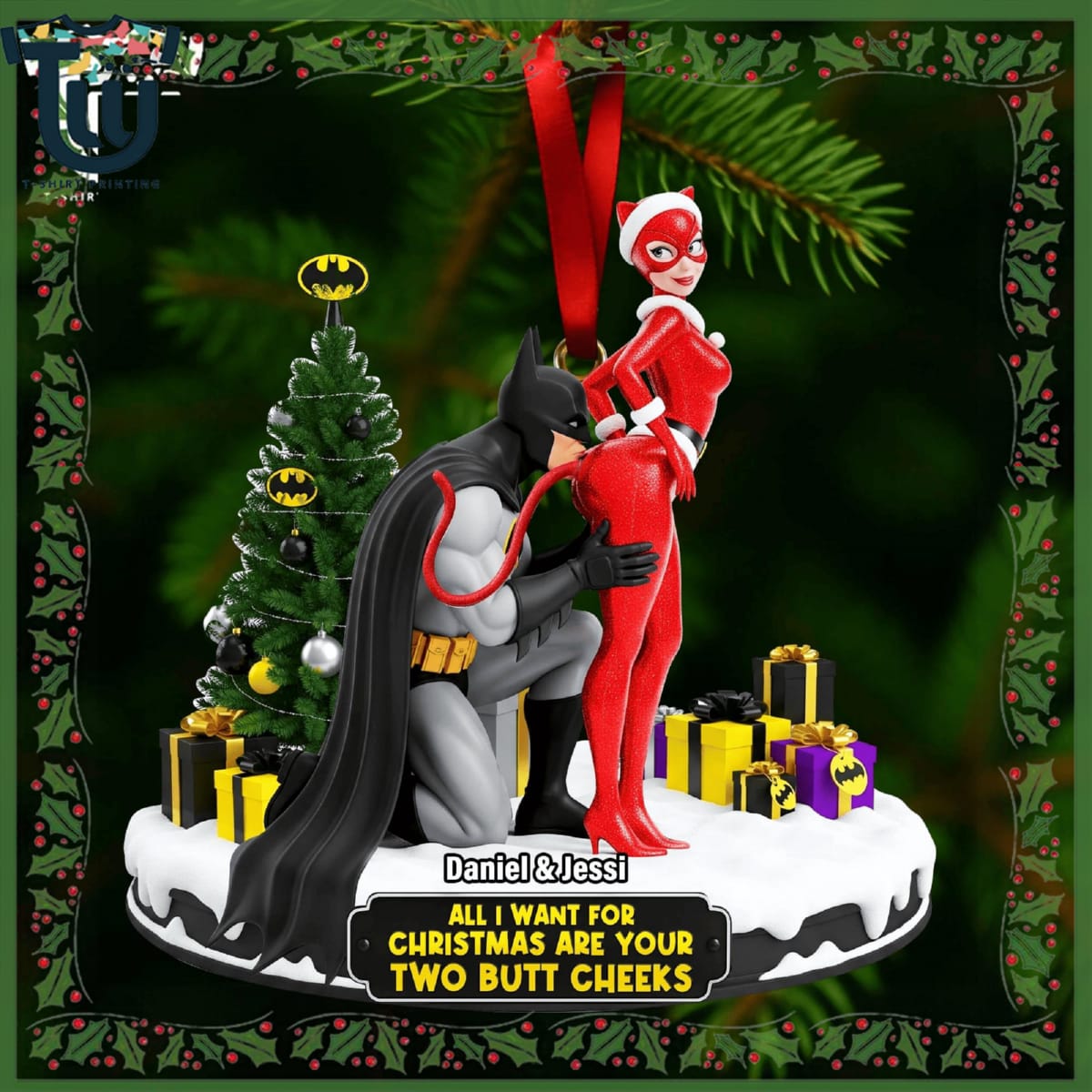 Personalized Cheeky Masked Couple Christmas Ornament Personalized Cheeky Masked Couple Christmas Ornament