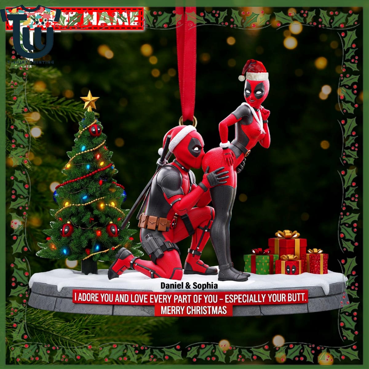 Personalized Funny Red Masked Couple Ornament Personalized Funny Red Masked Couple Ornament