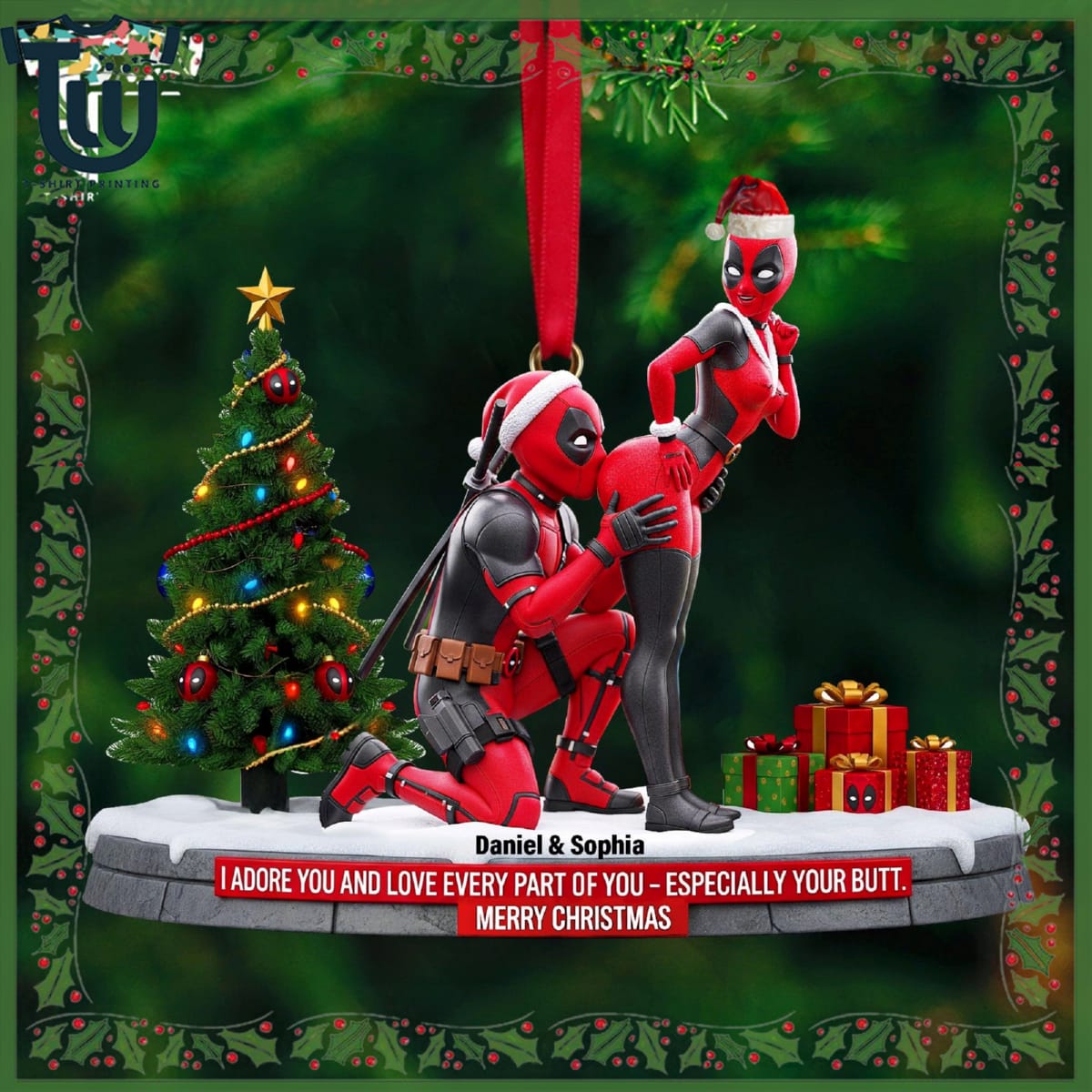 Personalized Funny Red Masked Couple Ornament Personalized Funny Red Masked Couple Ornament