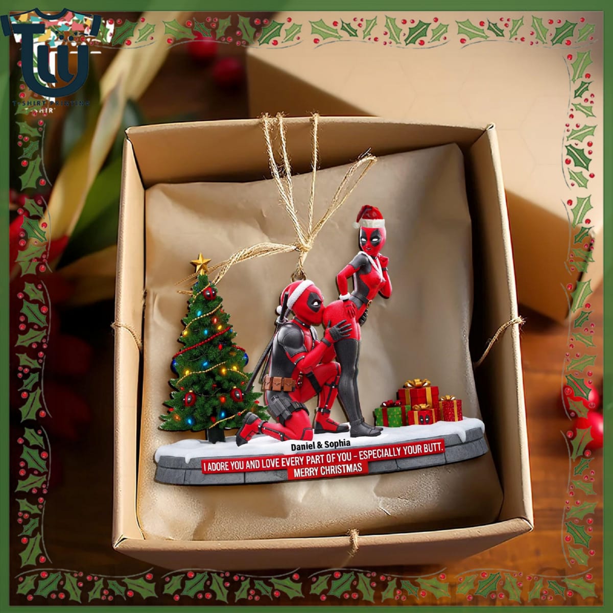 Personalized Funny Red Masked Couple Ornament Personalized Funny Red Masked Couple Ornament