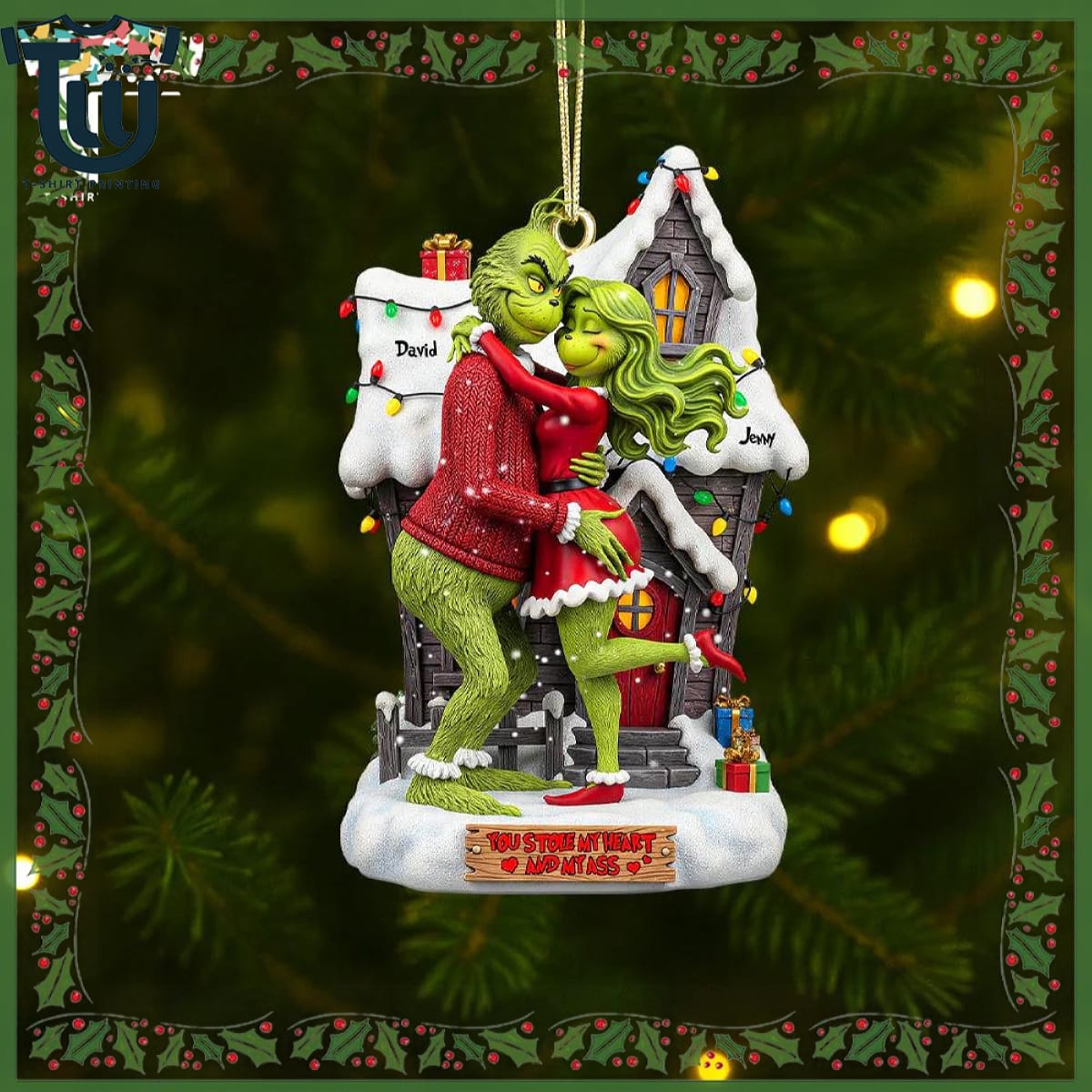 Personalized Green Couple You Stole My Heart Christmas Ornament Personalized Green Couple You Stole My Heart Christmas Ornament