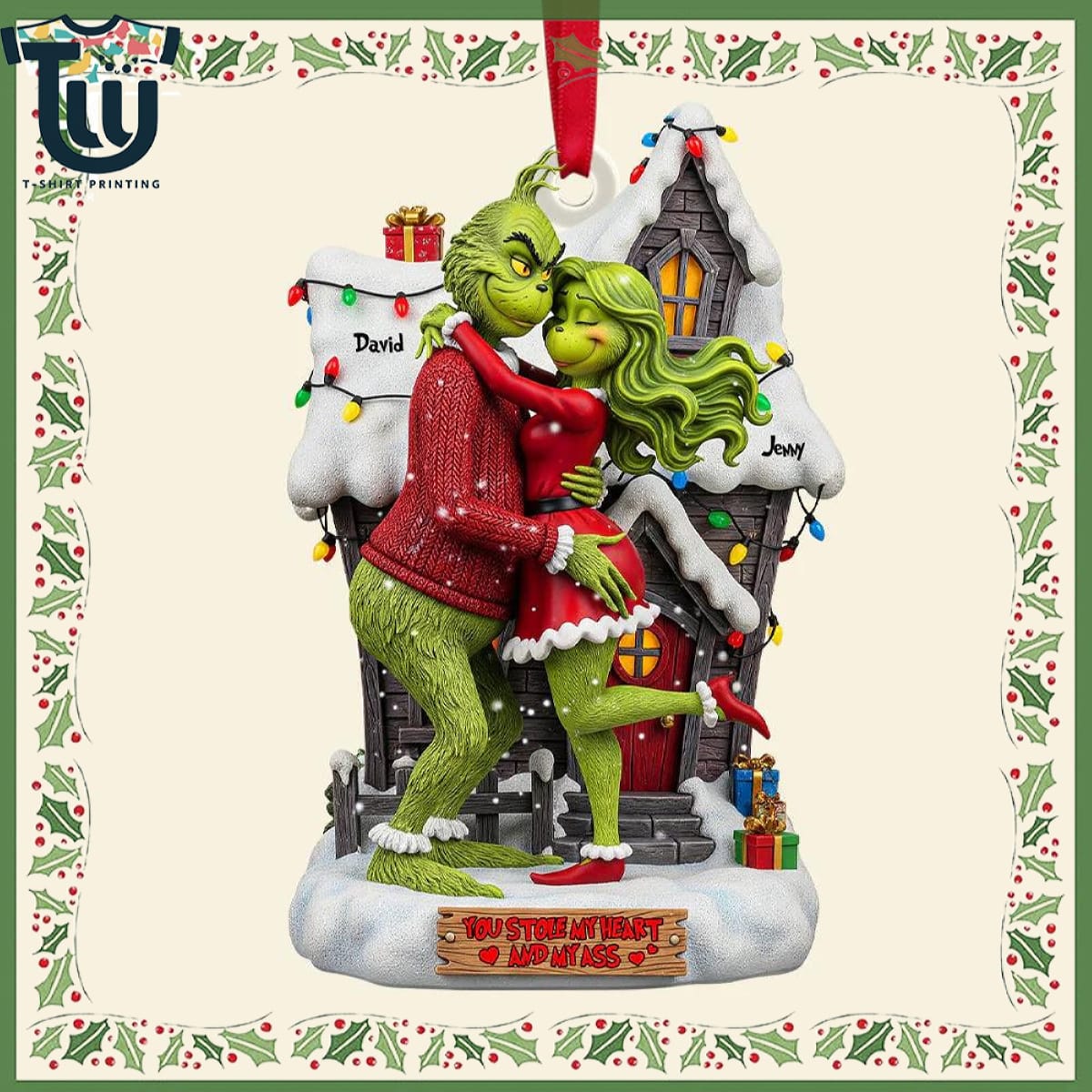 Personalized Green Couple You Stole My Heart Christmas Ornament Personalized Green Couple You Stole My Heart Christmas Ornament