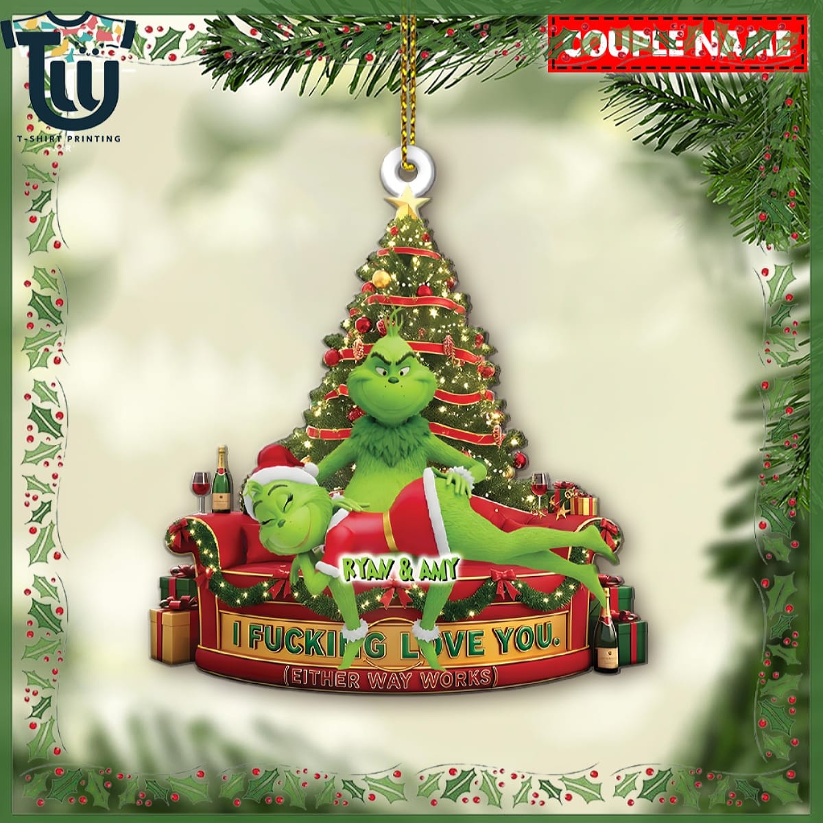 Personalized Green Monster Couple I Love You Either Way Works Christmas Ornament Personalized Green Monster Couple I Love You Either Way Works Christmas Ornament