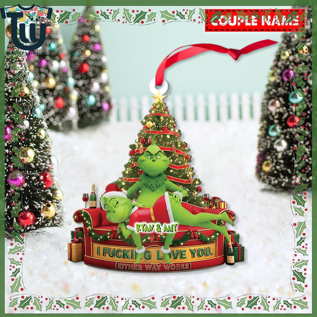 Personalized Green Monster Couple I Love You Either Way Works Christmas Ornament Personalized Green Monster Couple I Love You Either Way Works Christmas Ornament