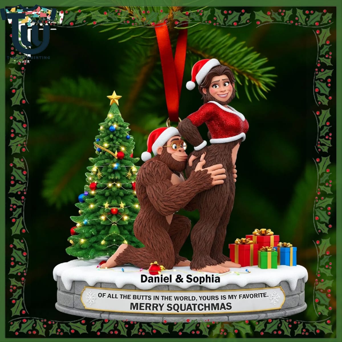 Personalized Naughty Bigfoot Couple Christmas Ornament Personalized Naughty Bigfoot Couple Christmas Ornament