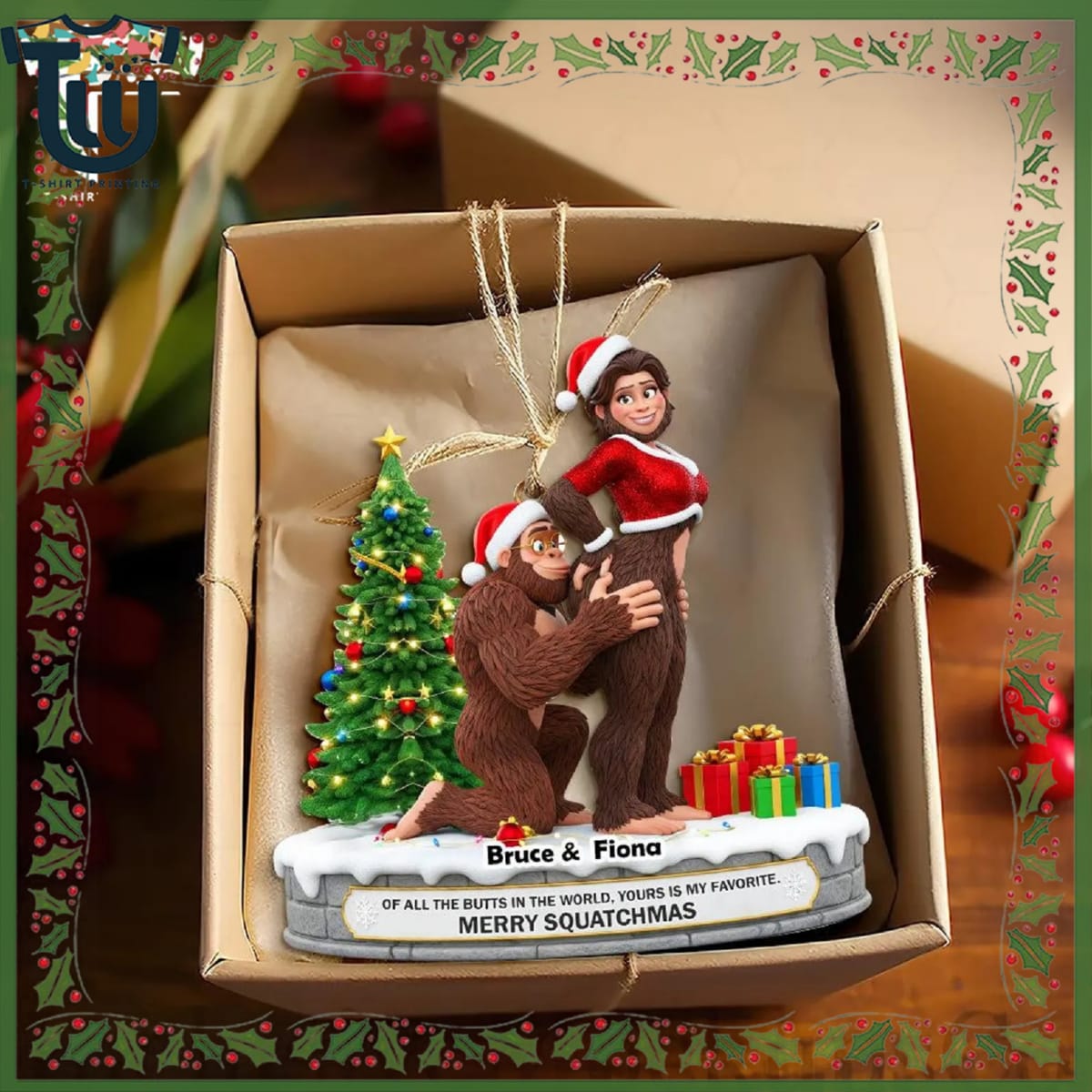 Personalized Naughty Bigfoot Couple Christmas Ornament Personalized Naughty Bigfoot Couple Christmas Ornament