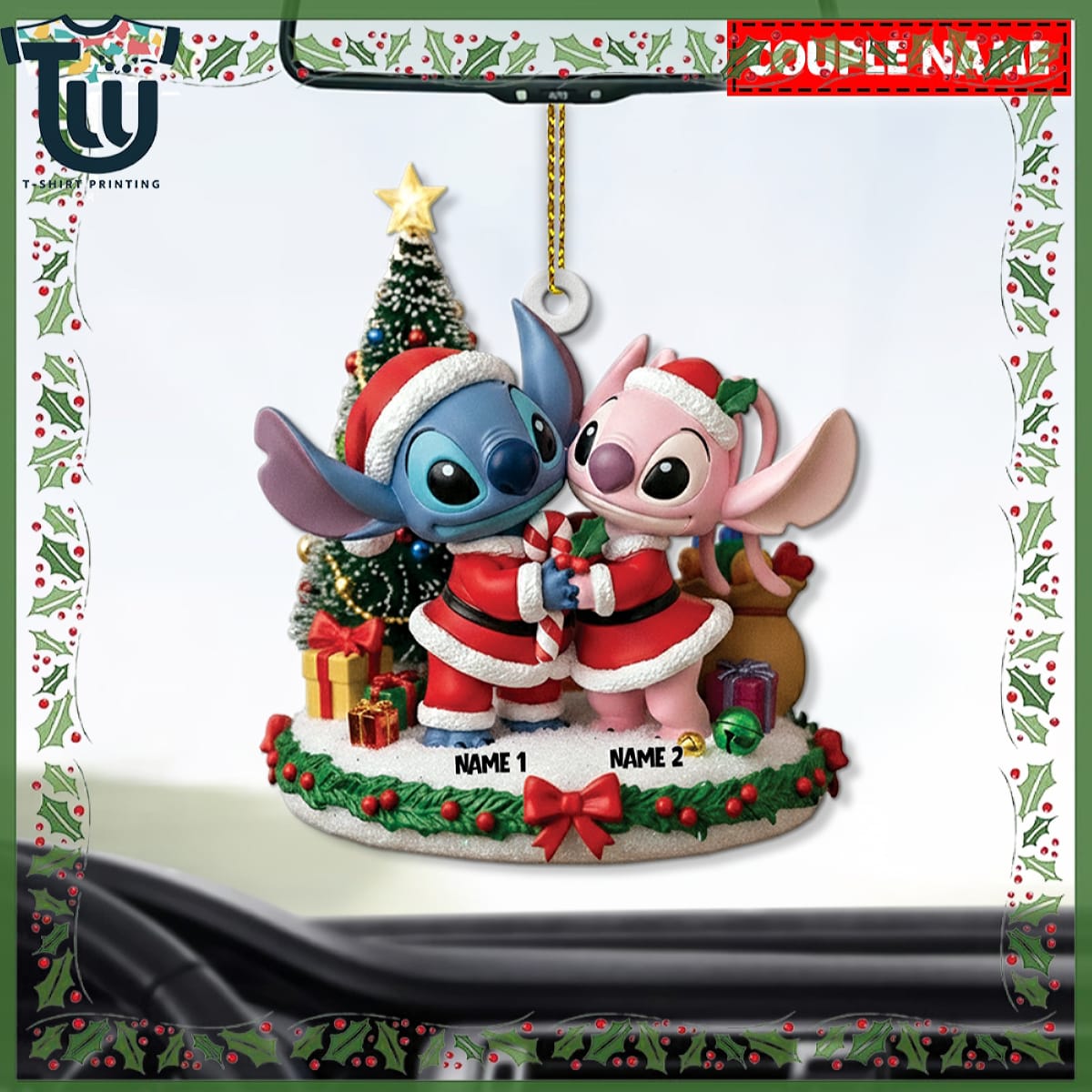 Personalized Stitch And Angel Couple Christmas Ornament Personalized Stitch And Angel Couple Christmas Ornament