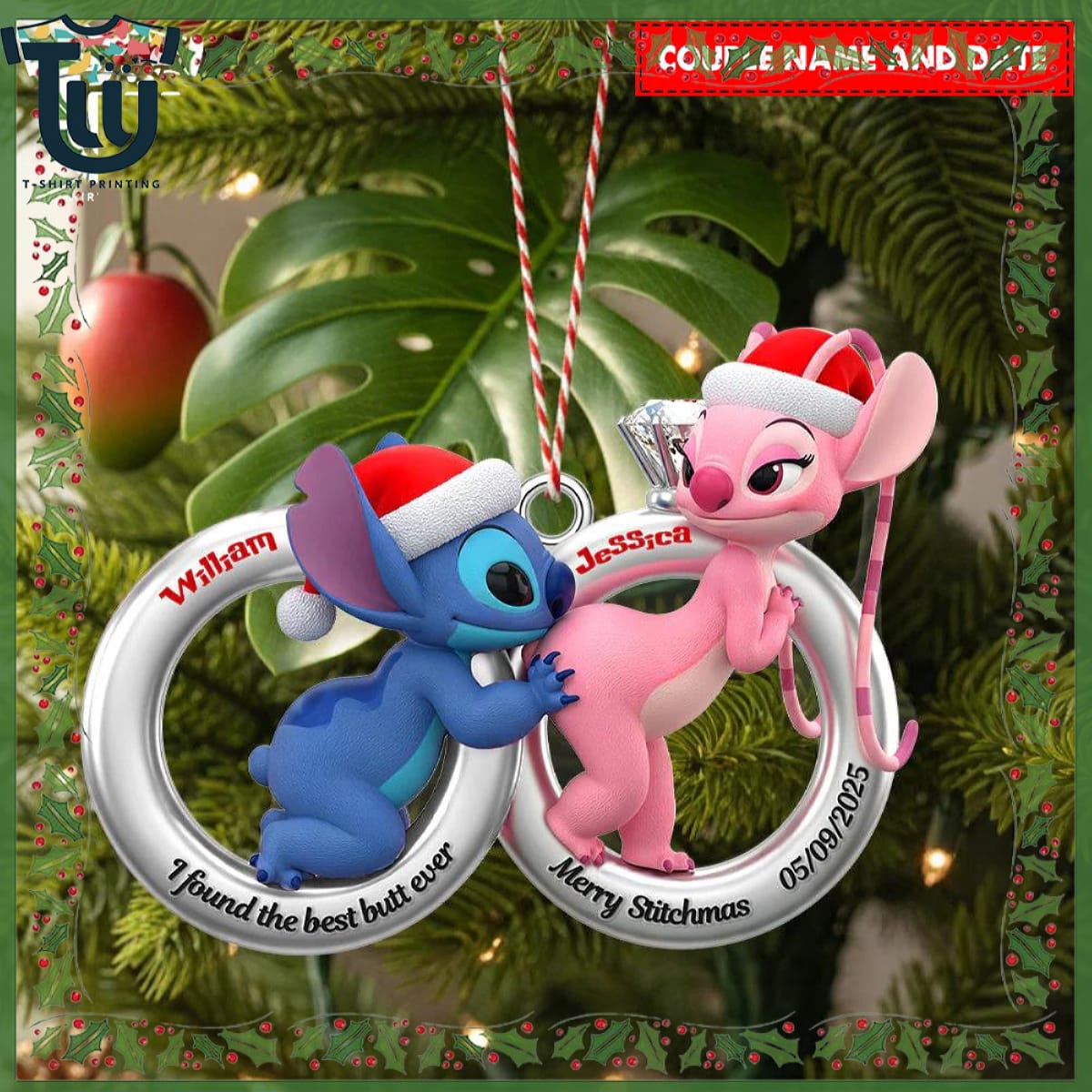 Personalized Stitch And Angel Gifts For Couple Christmas Ornament Personalized Stitch And Angel Gifts For Couple Christmas Ornament