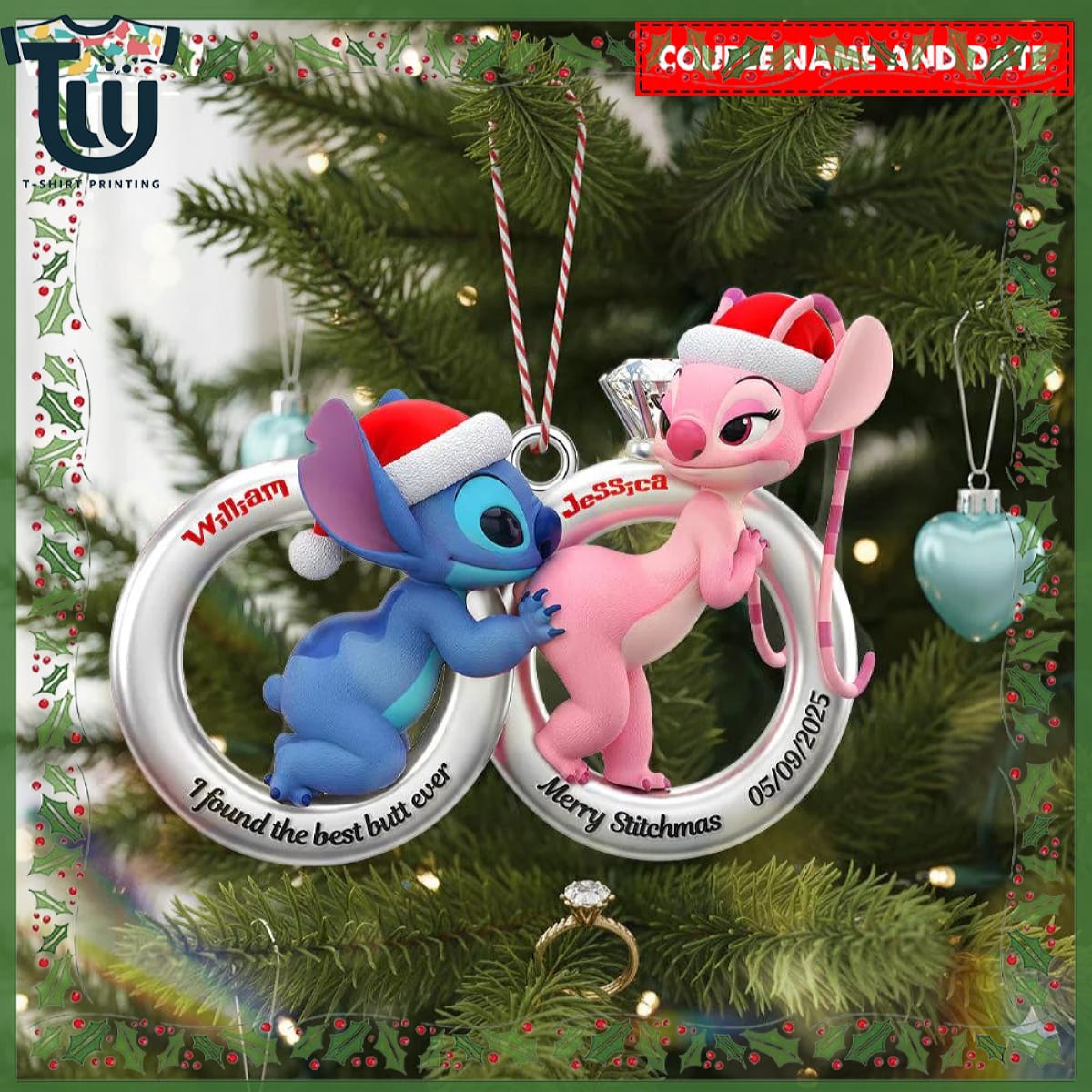 Personalized Stitch And Angel Gifts For Couple Christmas Ornament Personalized Stitch And Angel Gifts For Couple Christmas Ornament