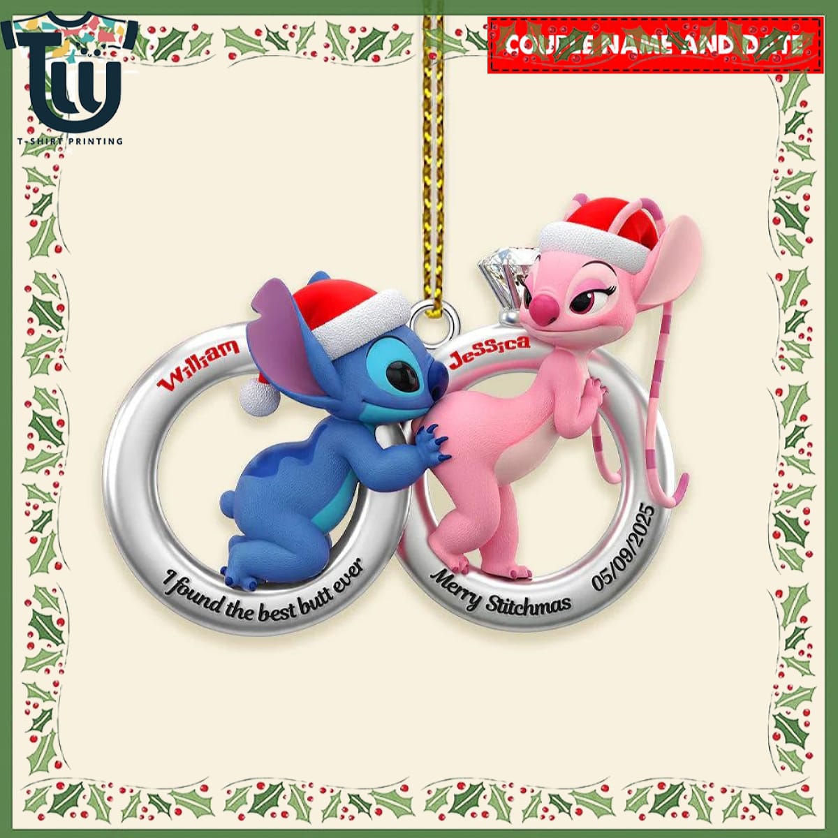 Personalized Stitch And Angel Gifts For Couple Christmas Ornament Personalized Stitch And Angel Gifts For Couple Christmas Ornament