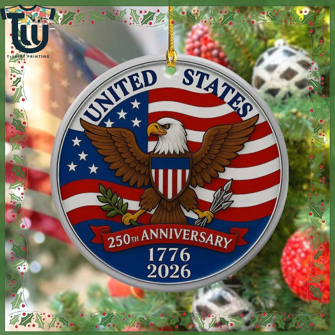 1776 -2026 American 250th Anniversary Eagle Ceramic Ornament