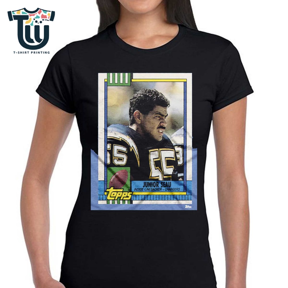 1990 Topps Football Junior Seau Chargers T-shirt 1990 Topps Football Junior Seau Chargers T-shirt