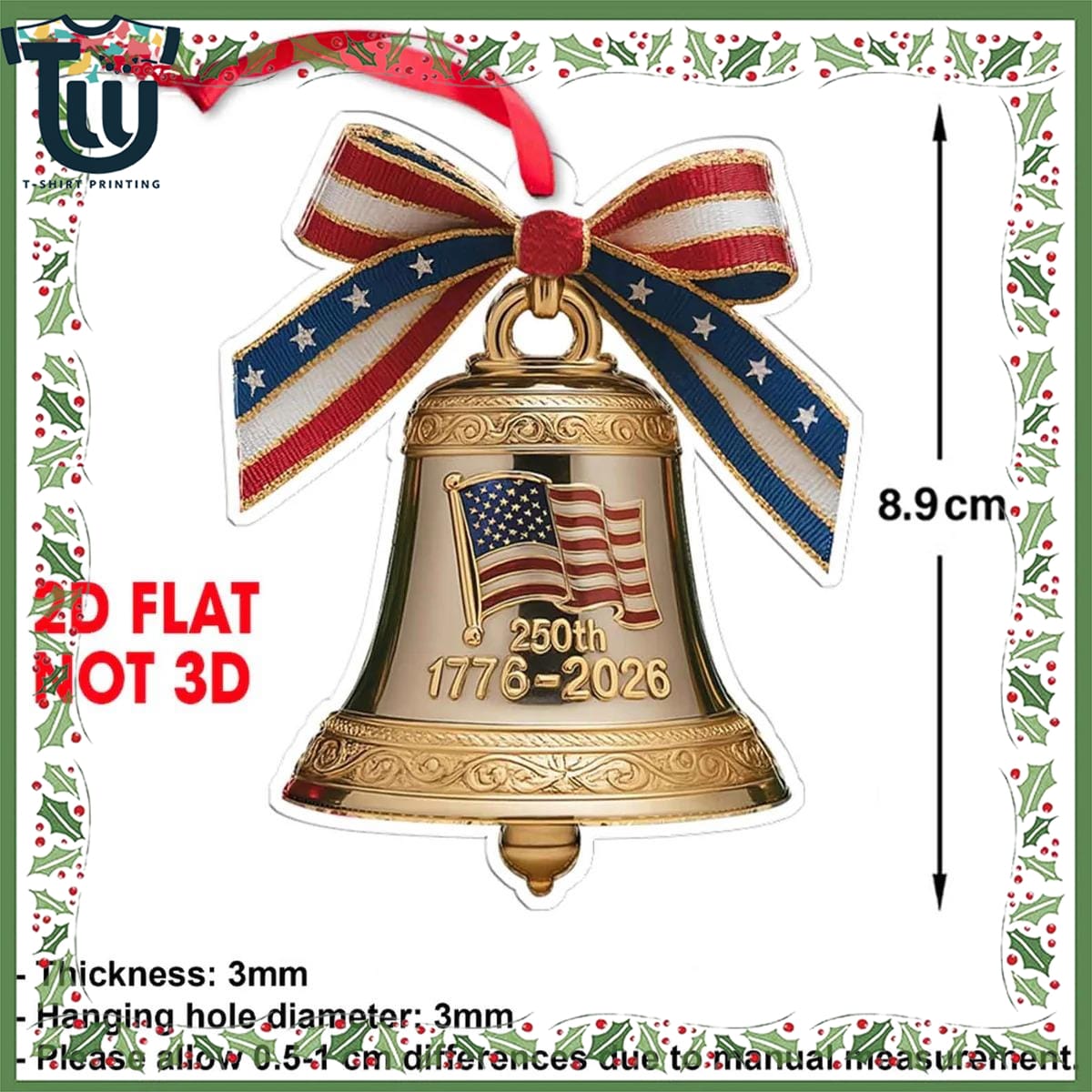 250th Anniversary 1776-2026 Liberty Bell Christmas Ornament