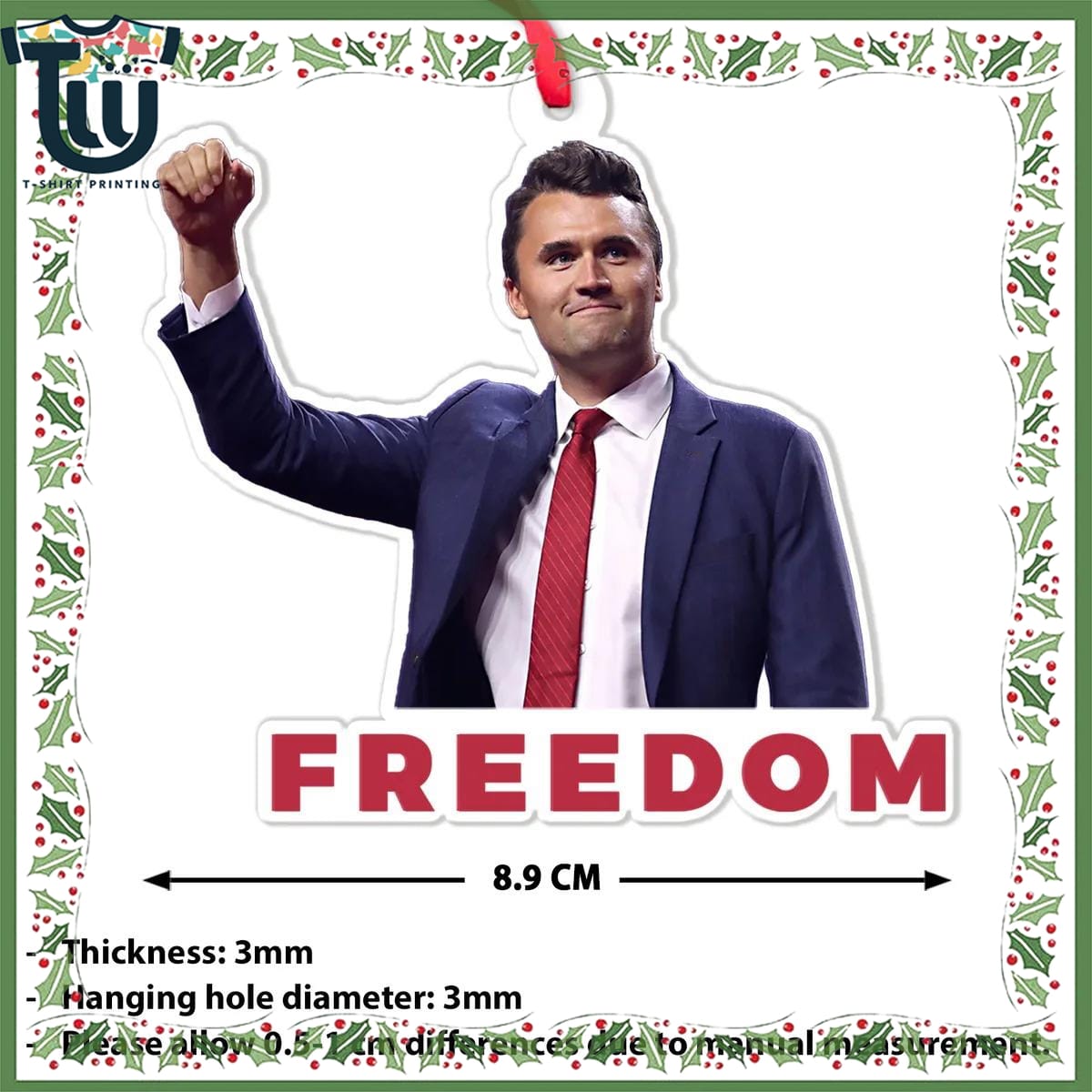 Charlie Kirk Freedom Christmas Ornament