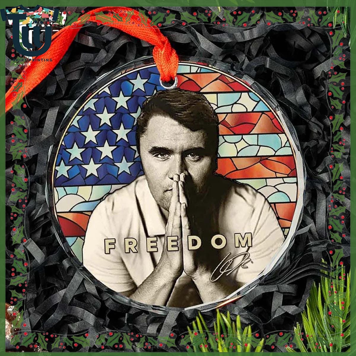 Charlie Kirk Freedom Glass Ornament