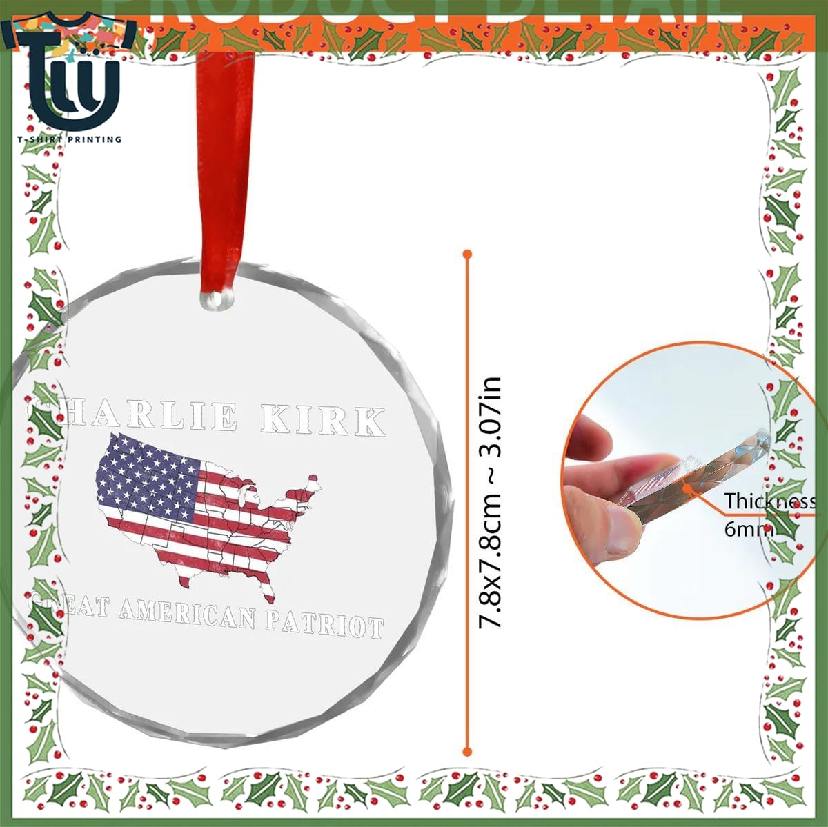 Charlie Kirk Great American Patriot Glass Ornament