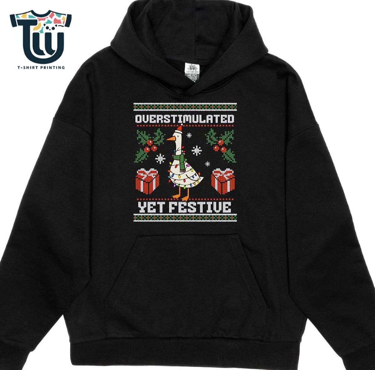 Overstimulated Yet Festive Goose Ugly Christmas Sweatshirt Overstimulated Yet Festive Goose Ugly Christmas Sweatshirt