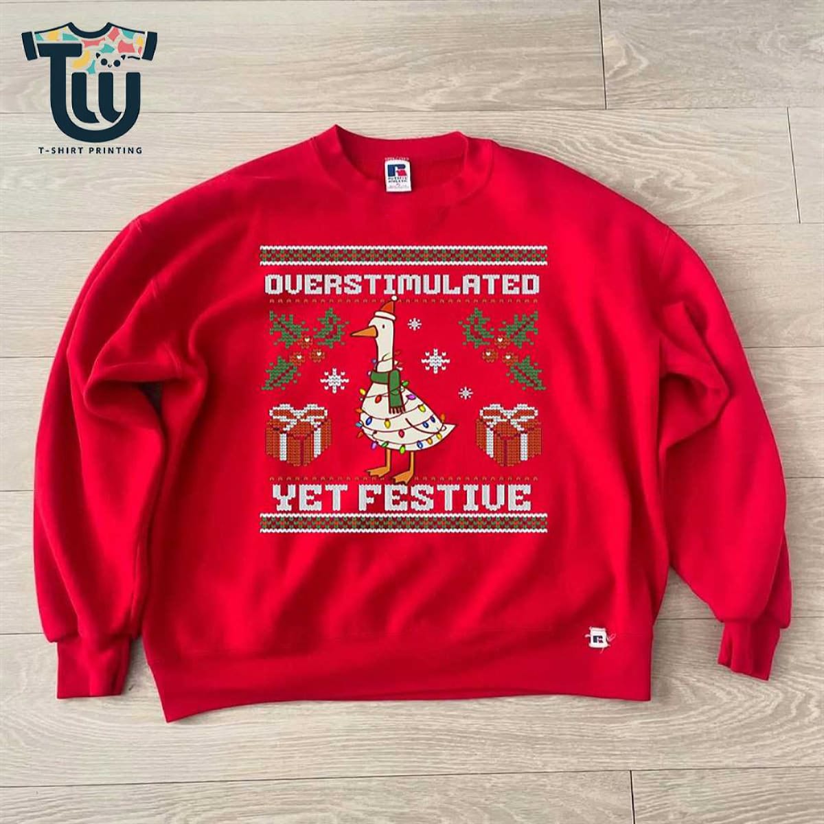 Overstimulated Yet Festive Goose Ugly Christmas Sweatshirt Overstimulated Yet Festive Goose Ugly Christmas Sweatshirt