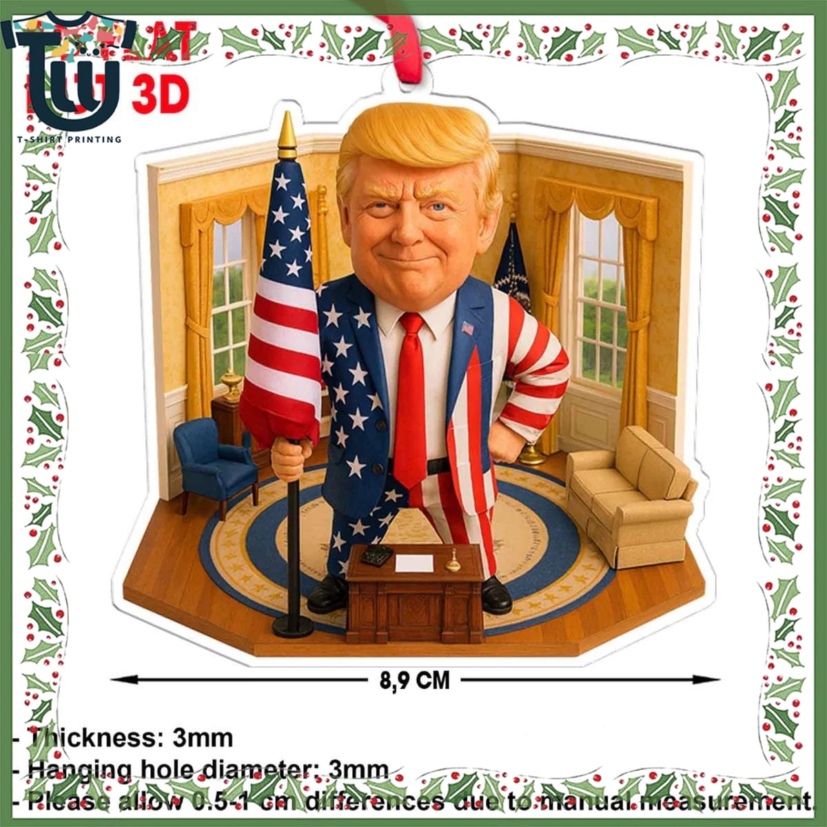 President Trump Oval Office 2d Christmas Ornament