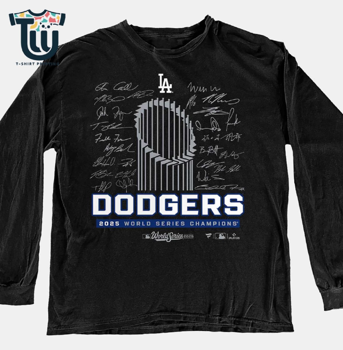 Los Angeles Dodgers 2025 World Series Champions Signature Roster T-shirt Los Angeles Dodgers 2025 World Series Champions Signature Roster T-shirt