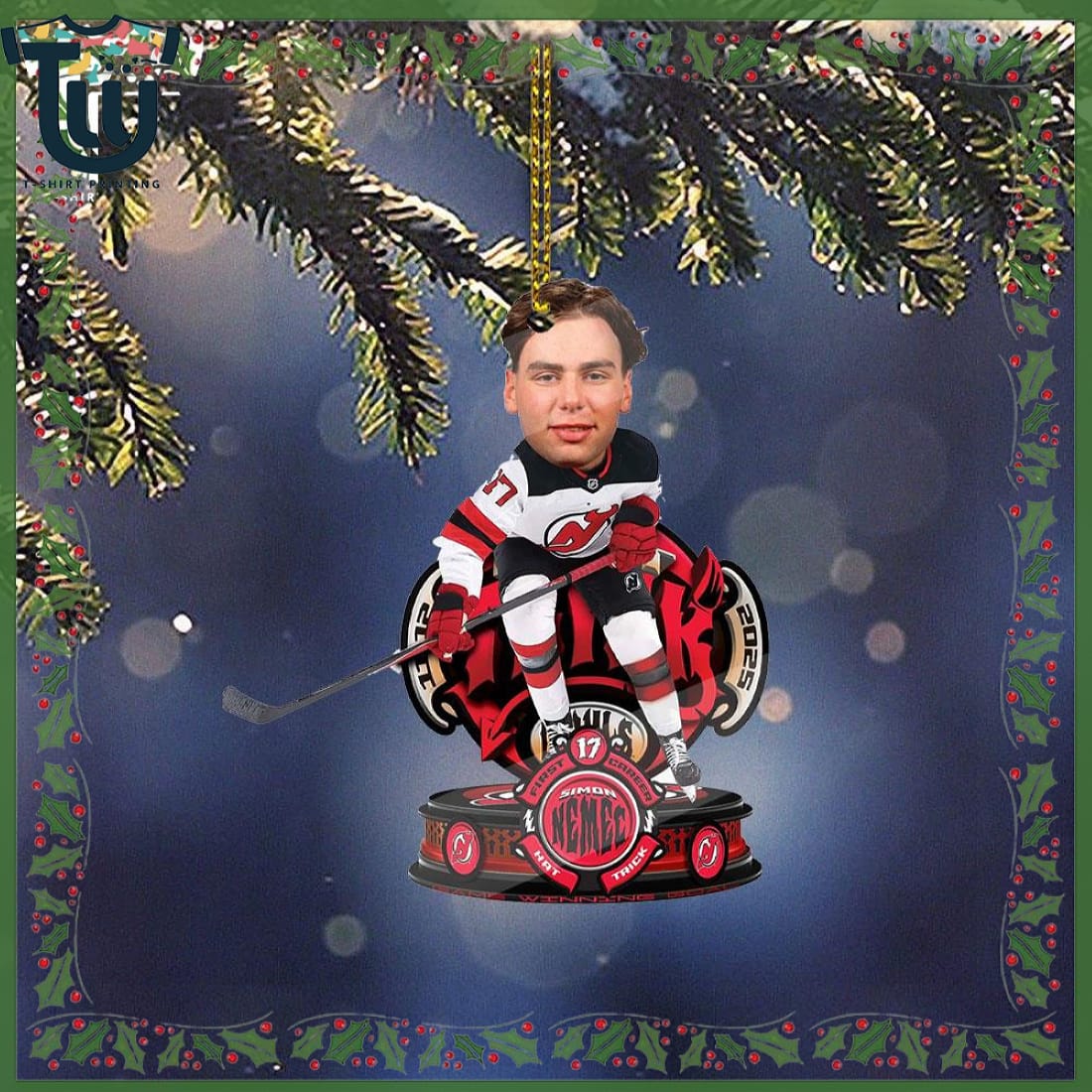 Simon Nemec New Jersey Devils Hat Trick Bobblehead Christmas Ornament Simon Nemec New Jersey Devils Hat Trick Bobblehead Christmas Ornament