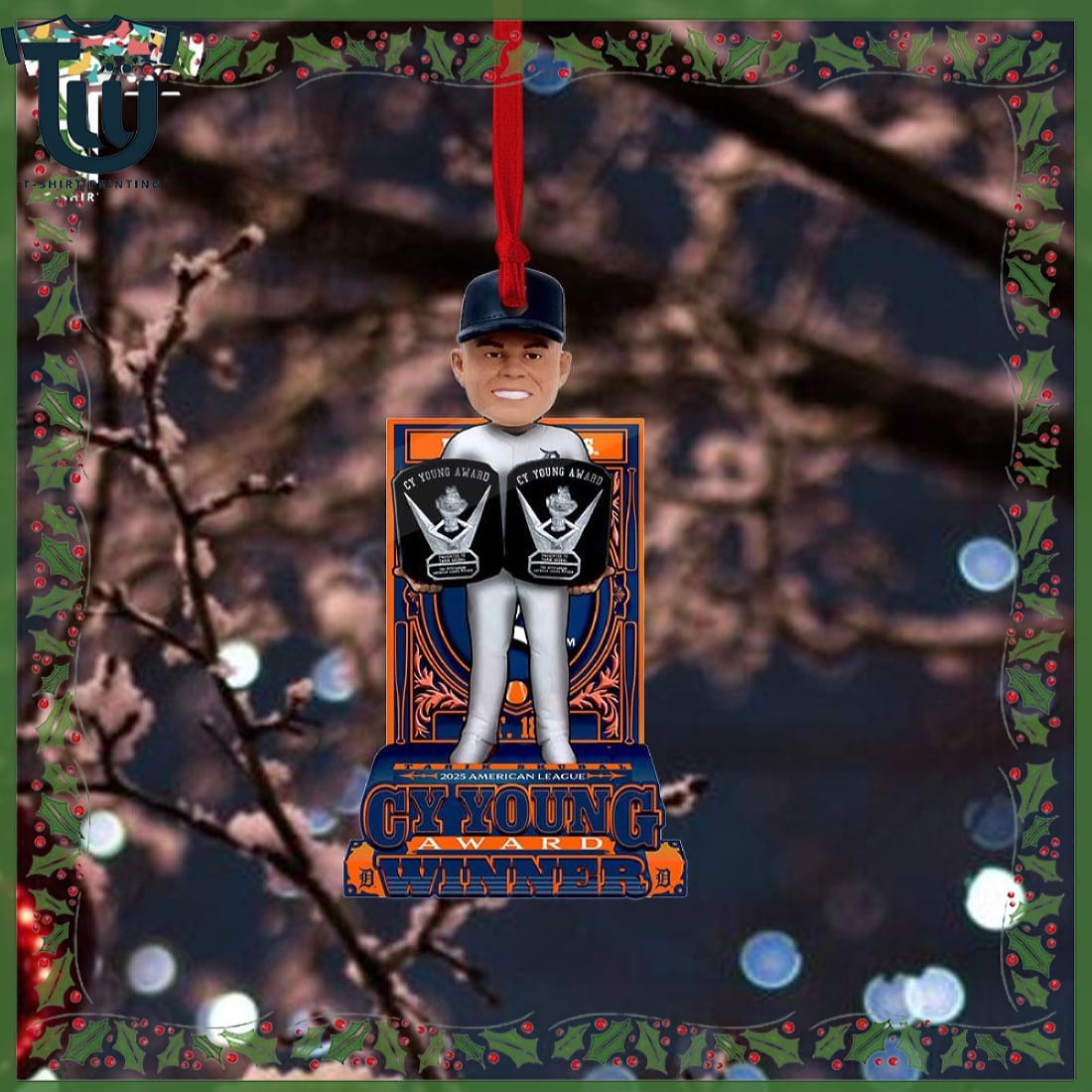 Tarik Skubal Detroit Tigers 2025 Al Cy Young Award Bobblehead Christmas Ornament