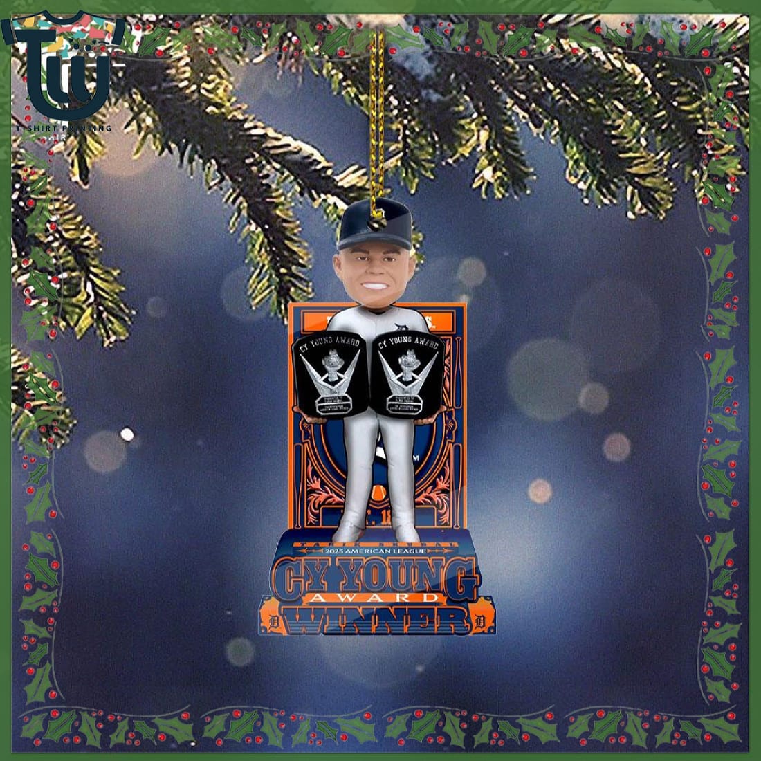 Tarik Skubal Detroit Tigers 2025 Al Cy Young Award Bobblehead Christmas Ornament Tarik Skubal Detroit Tigers 2025 Al Cy Young Award Bobblehead Christmas Ornament