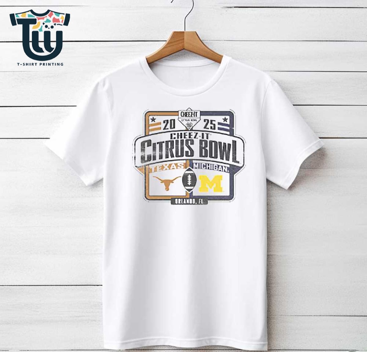 Michigan Wolverines Vs Texas Longhorns 2025 Cheez-it Citrus Bowl Matchup T-shirt Michigan Wolverines Vs Texas Longhorns 2025 Cheez-it Citrus Bowl Matchup T-shirt